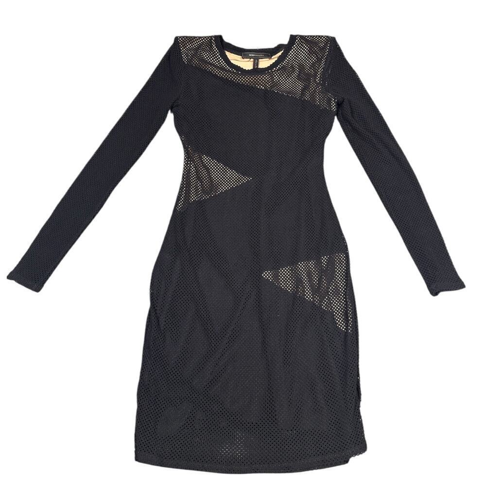BCBGMAXAZRIA Black Mesh Long Sleeve Dress Size S - Picture 2 of 7